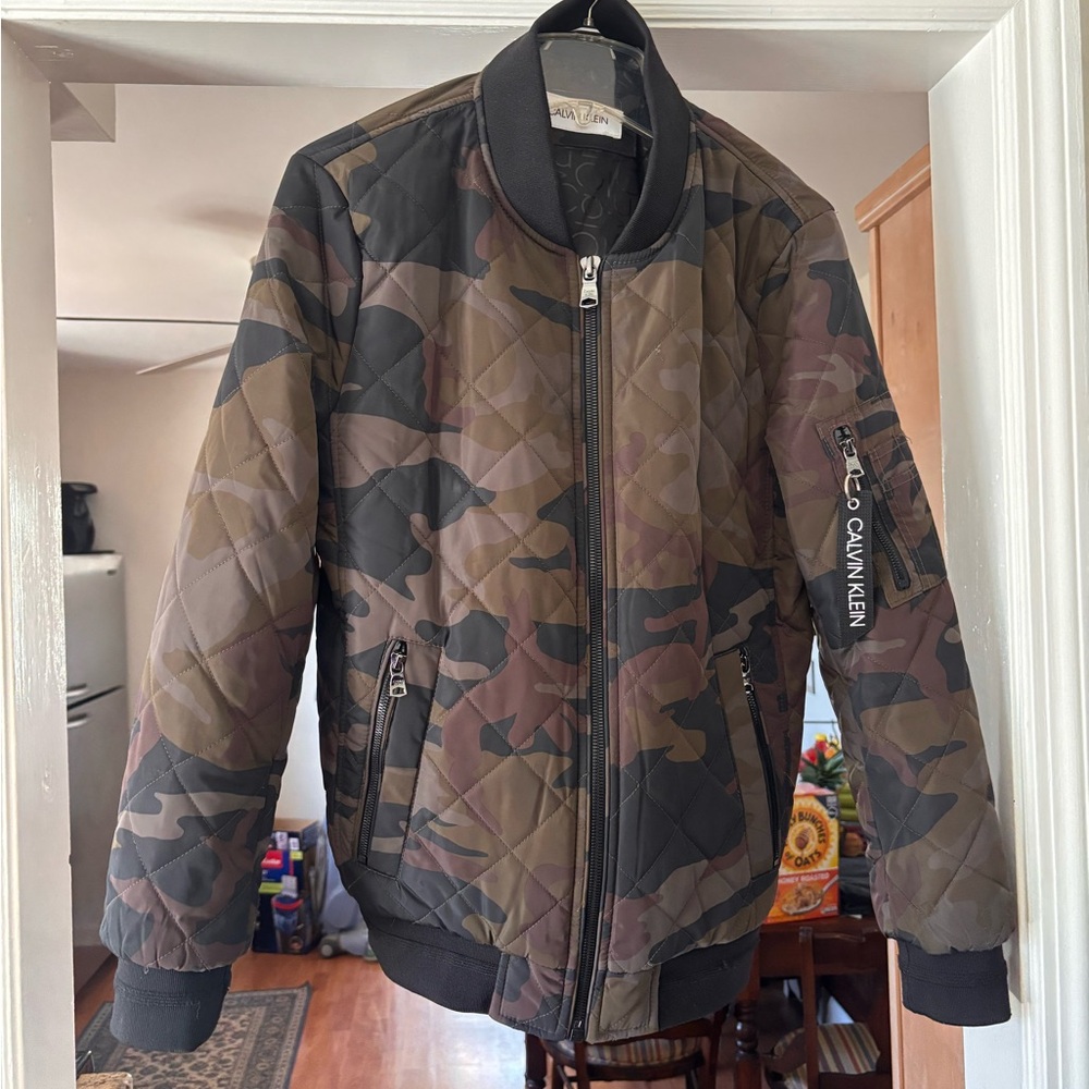 Calvin Klein Quilted Camo Jacket - Olive/Brown/Black